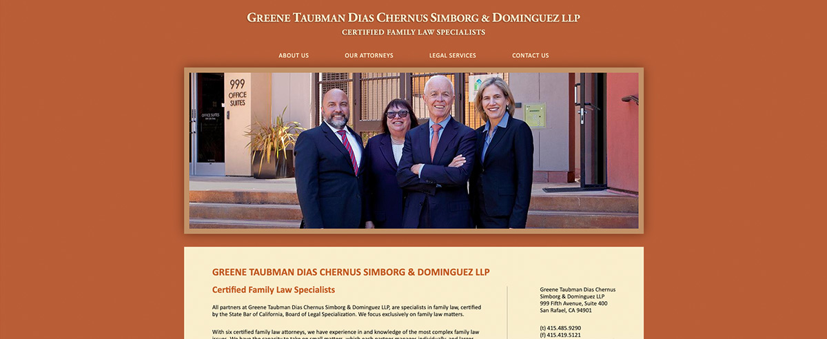 Four people wearing suits are featured on a legal website